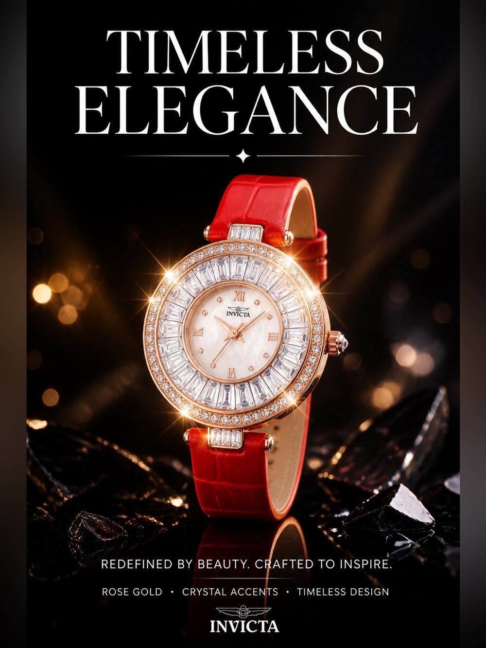 Invicta Celestial Lady
30mm Rose Gold Tone Case Rose Gold Metal Dial Red Band SD